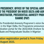 Presidential Amnesty Programme Scholarship 2025/2026: Application Guide, Eligibility, and Deadline